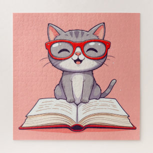 Süße Cartoon-Katze mit Brille