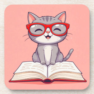 Süße Cartoon-Katze mit Brille Getränkeuntersetzer