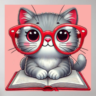 Süße Cartoon-Katze mit Brille Poster