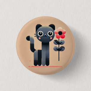 Süße Cartoon-Katze mit einer Blume Button