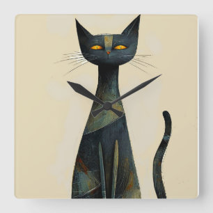 Süße Cartoon-Katze Quadratische Wanduhr