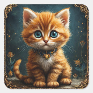Süße Cartoon-Katze Quadratischer Aufkleber