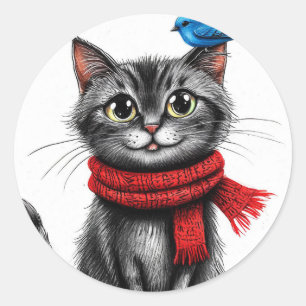 Süße Cartoon-Katze Runder Aufkleber