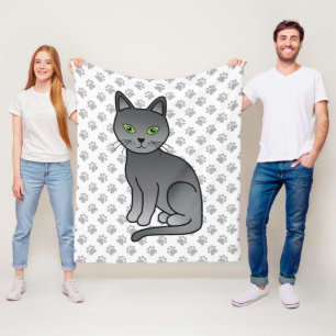 Süße Cartoon-Katze Russische Blaue Illustration & Fleecedecke