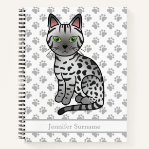 Süße Cartoon-Katze Silver Egyptian Mau & benutzerd Notizbuch
