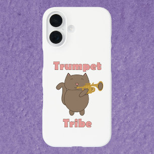 Süße Cartoon-Katze spielt Trompete Tribe Musical iPhone 16 Hülle