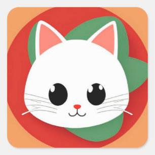 Süße Cartoon-Katzen-Gesicht mit mutigem Grafikdesi Quadratischer Aufkleber