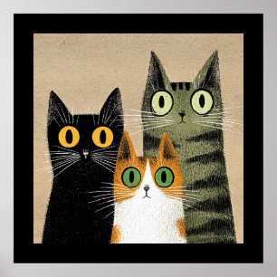 Süße Cartoon-Katzen, weit aufgerissene Augen, Poster