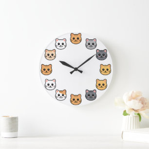 Süße Cartoon-Katzengesichter Kawaii Katzen Wanduhr