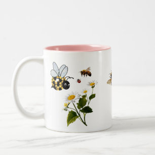 Süße Cartoon-Kleine-Biene-Marienkäfer-Gänseblümche Zweifarbige Tasse