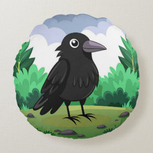 Süße Cartoon-Krähe Lustiger Vogel Dekorativ Rundes Kissen