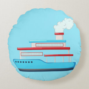 Süße Cartoon-Kreuzfahrtschiff-Rundkissen Rundes Kissen