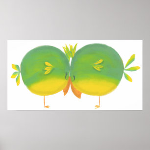 Süße Cartoon-Liebesvögel Poster