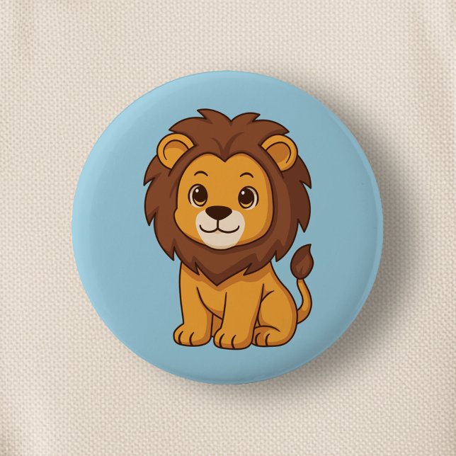 Süße Cartoon-Löwe auf Blau Button (Von Creator hochgeladen)