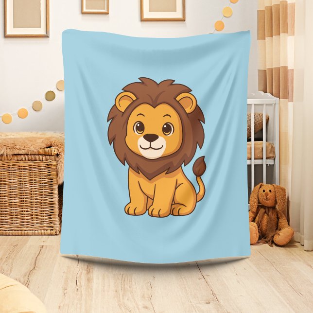 Süße Cartoon-Löwe auf Blau Fleecedecke (Von Creator hochgeladen)