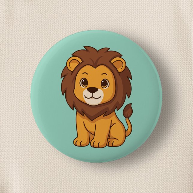 Süße Cartoon-Löwe auf Grün Button (Von Creator hochgeladen)