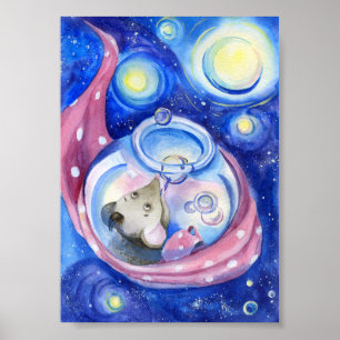 Süße Cartoon-Maus Aquarell Poster