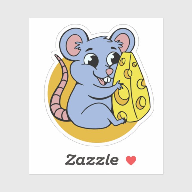 süsse Cartoon Maus mit Käse Aufkleber (Blatt)