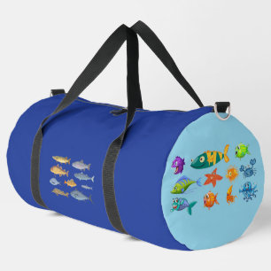 Süße Cartoon-Meereslebewesen & Wasserfarben-Fische Duffle Bag