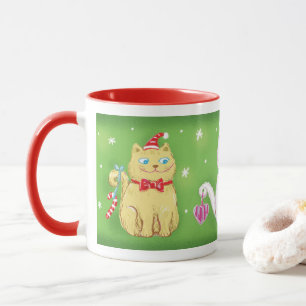 Süße Cartoon-Miezekatzen mit Weihnachtsmannmützen Tasse