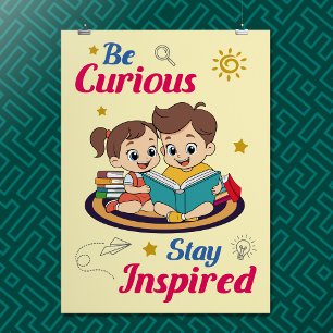 Süße Cartoon Neugier Inspirierendes Zitat Kinderzi Poster
