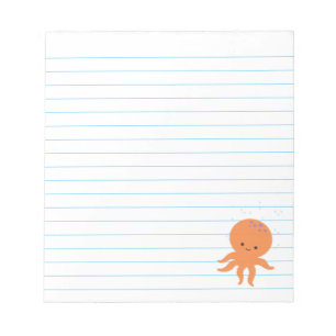 Süße Cartoon-Oktopus-Helle-Blau-Linien individuell Notizblock