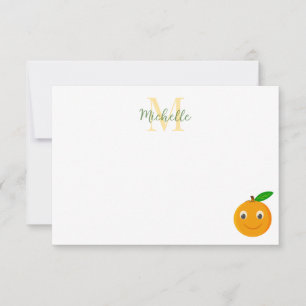 Süße Cartoon-Orange mit personalisiertem Monogramm Mitteilungskarte