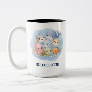 Süße Cartoon-Ozeanfreunde Meerestiere Zweifarbiges Zweifarbige Tasse