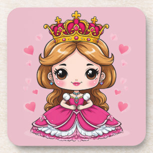 Süße Cartoon Prinzessin im rosa Kleid Getränkeuntersetzer