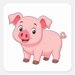 Süße Cartoon-Schwein-Charakter-Cliparts Quadratischer Aufkleber