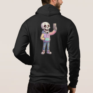 Süße Cartoon-Skelett-Selfie - Vollkörper-Trendstyl Hoodie