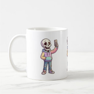 Süße Cartoon-Skelett-Selfie - Vollkörper-Trendy-Ou Kaffeetasse