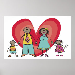 Süße Cartoon-Spaß Glückliche Familie Liebe Herz Va Poster