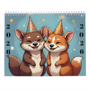 Süße Cartoon-Tiere Neujahr 2026 Kalender