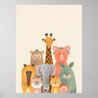 Süße Cartoon-Tiergruppe Baby Kinder Poster