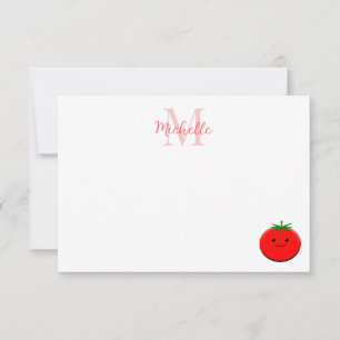 Süße Cartoon-Tomate personalisiertes Monogramm Mitteilungskarte