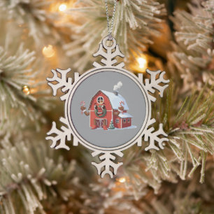 Süße Cartoon-Weihnachten Rote Scheune - Festlicher Schneeflocken Zinn-Ornament