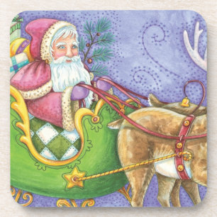 Süße Cartoon-Weihnachts-Santa-Claus-Schlitten-Rent Untersetzer