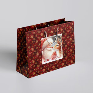Süße Cartoon-Weihnachtsmann- und Rotnase-Rudolph-G Große Geschenktüte