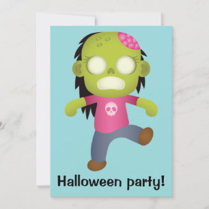 Süße Cartoon-Zombie-Girl-Halloweenparty Einladung