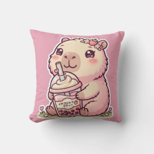 Süße Chibi-Capybara-Erdbeer-Boba-Milch-Tee-Kawa Kissen