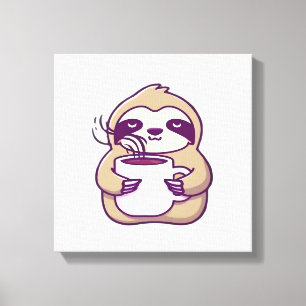 Süße Chibi-Faultier mit Kaffeetasse � Cute schlafe Leinwanddruck