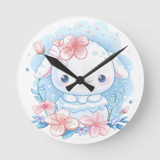 Süße Chibi-Hasen-Illustration Runde Wanduhr