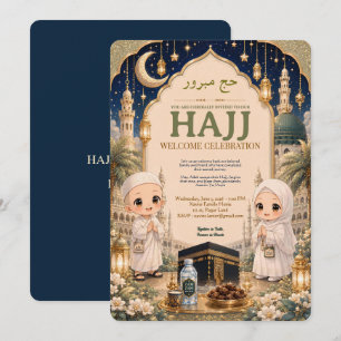 Süße Chibi-Muslim-Cartoon-Hajj-Willkommensparty Einladung