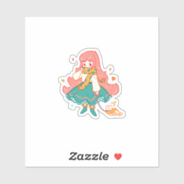 Süße Chibi-Pastell-Anime-Girl mit Cat-Vinyl  Aufkleber