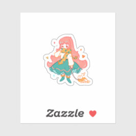 Süße Chibi-Pastell-Anime-Girl mit Katze Vinyl Aufkleber