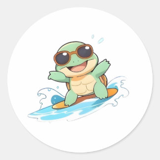Süße Chibi-Schildkröte Surfer Sommer Strand Design Runder Aufkleber