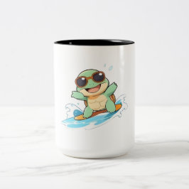 Süße Chibi-Schildkröte Surfer Sommer Strand Design Zweifarbige Tasse