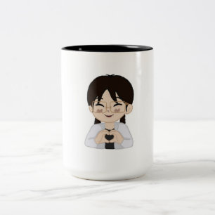 Süße Chibi-Selbstporträt-Tasse mit Herz-Händen Zweifarbige Tasse