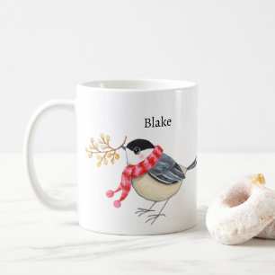 Süße Chickadee mit Schal bringt individuelles Gesc Kaffeetasse